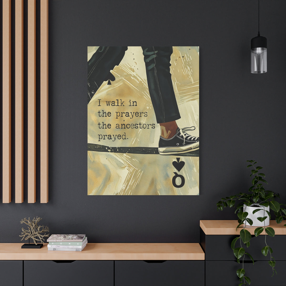 Joyful Warrior Black Queen Canvas Wall Art – “I Walk in the Prayers the Ancestors Prayed” | Afrocentric Queen of Spades Decor