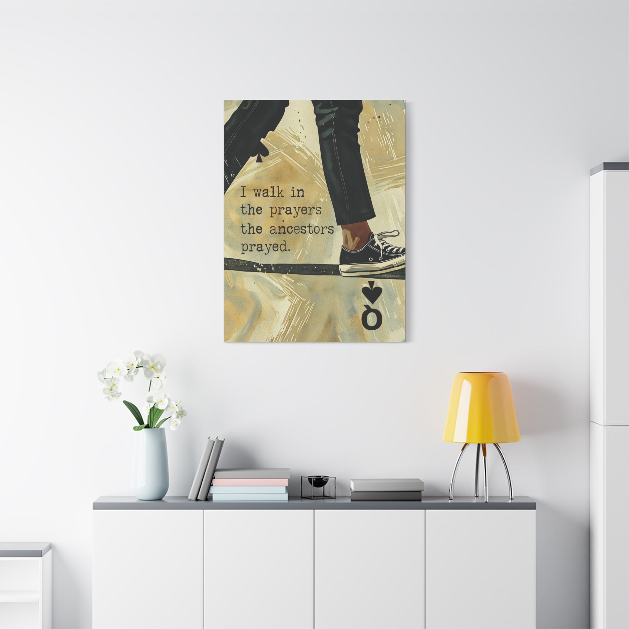 Joyful Warrior Black Queen Canvas Wall Art – “I Walk in the Prayers the Ancestors Prayed” | Afrocentric Queen of Spades Decor