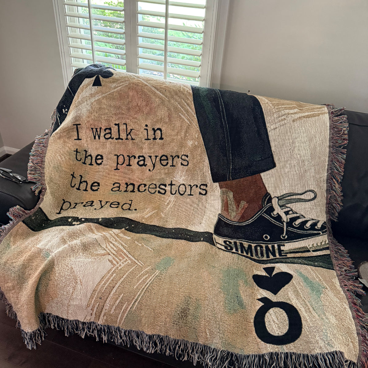 Personalized Joyful Warrior Black Queen Blanket - 100% Cotton Woven Afrocentric Throw