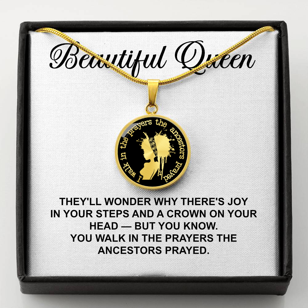 I Walk in the Prayers the Ancestors Prayed Minimalist Necklace – Afrocentric Black Queen Pendant