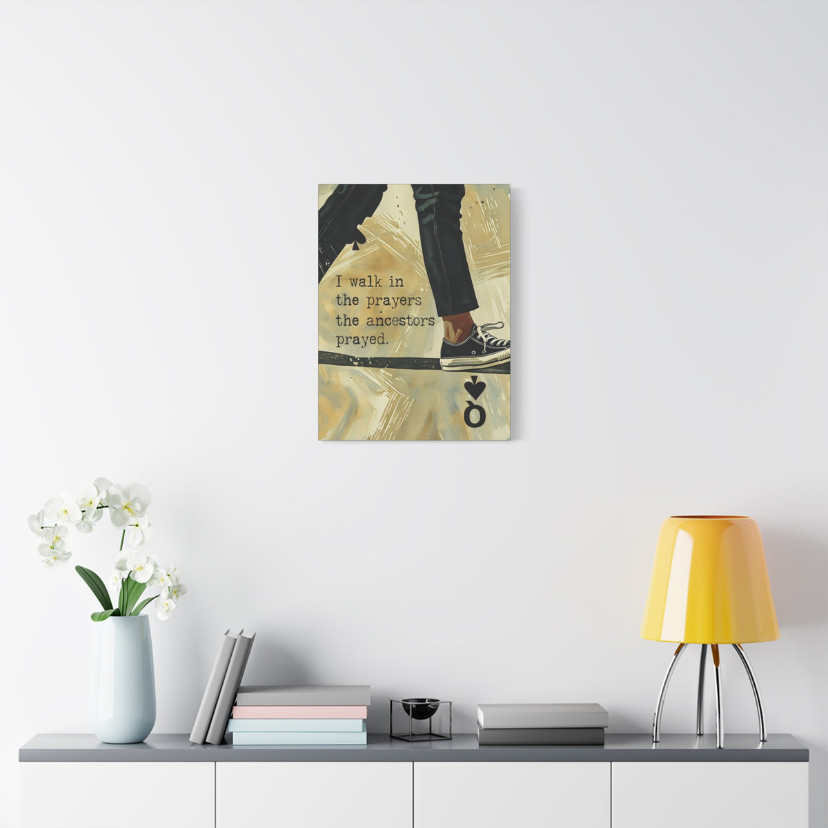 Joyful Warrior Black Queen Canvas Wall Art – “I Walk in the Prayers the Ancestors Prayed” | Afrocentric Queen of Spades Decor
