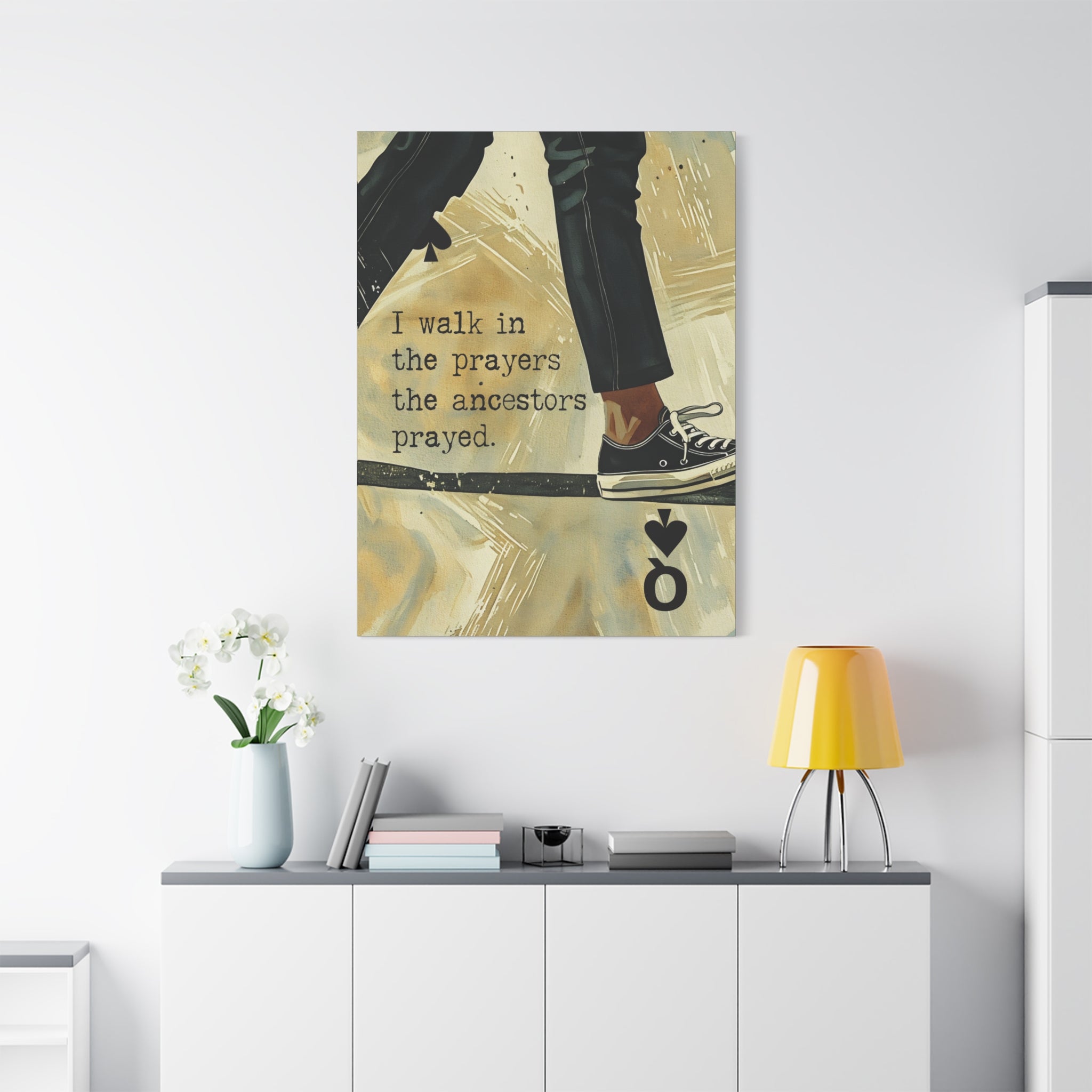 Joyful Warrior Black Queen Canvas Wall Art – “I Walk in the Prayers the Ancestors Prayed” | Afrocentric Queen of Spades Decor