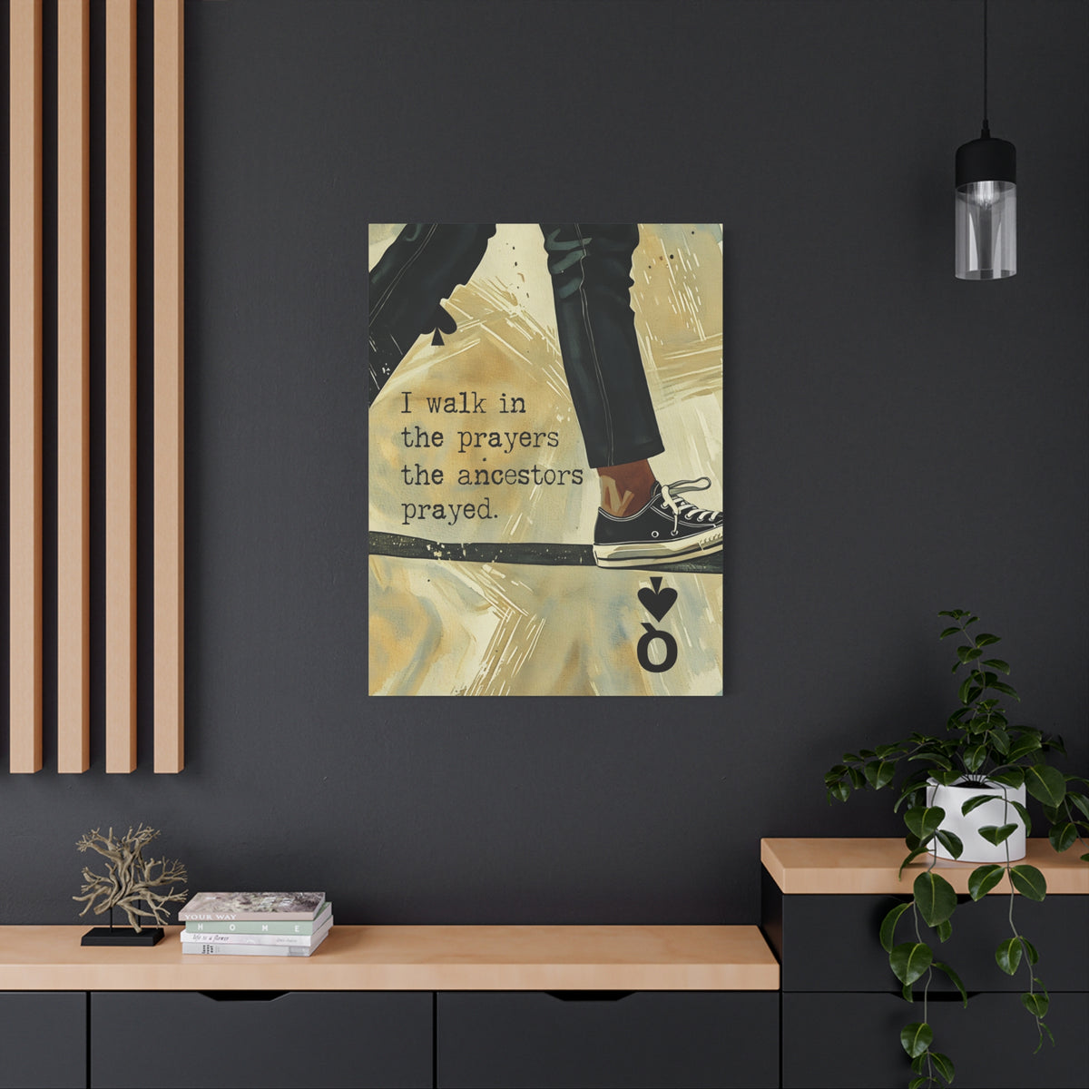 Joyful Warrior Black Queen Canvas Wall Art – “I Walk in the Prayers the Ancestors Prayed” | Afrocentric Queen of Spades Decor