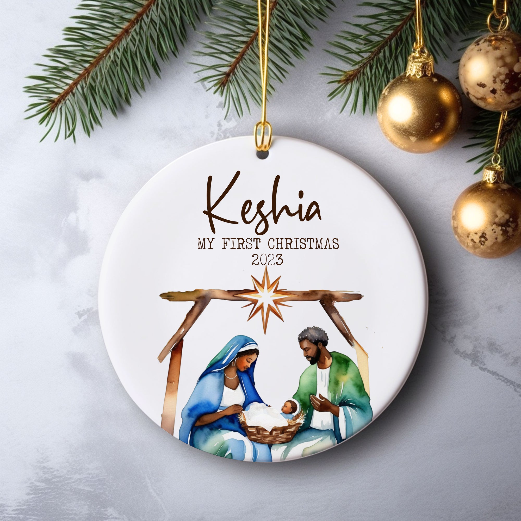 Black owned store My first Christmas ornament Baby's First Christmas Black Nativity Ornament Personalized Ornament