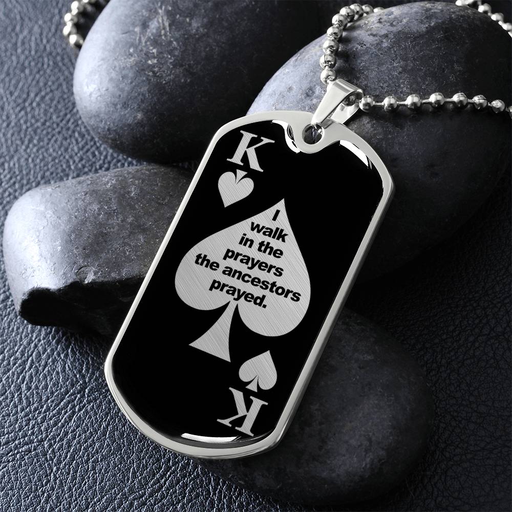 To My Son “I Walk in the Prayers the Ancestors Prayed” Black King Minimalist Necklace