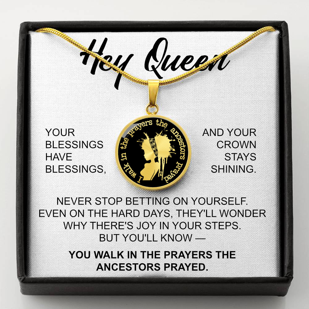 Hey Queen Minimalist Necklace – Inspirational Jewelry for Black Women | “I Walk in the Prayers the Ancestors Prayed” Pendant