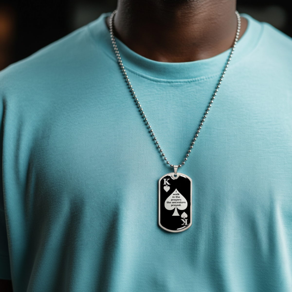 To My Son “I Walk in the Prayers the Ancestors Prayed” Black King Minimalist Necklace