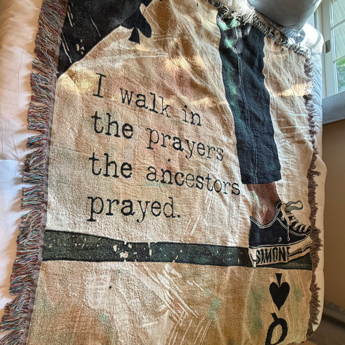 Personalized Joyful Warrior Black Queen Blanket - 100% Cotton Woven Afrocentric Throw