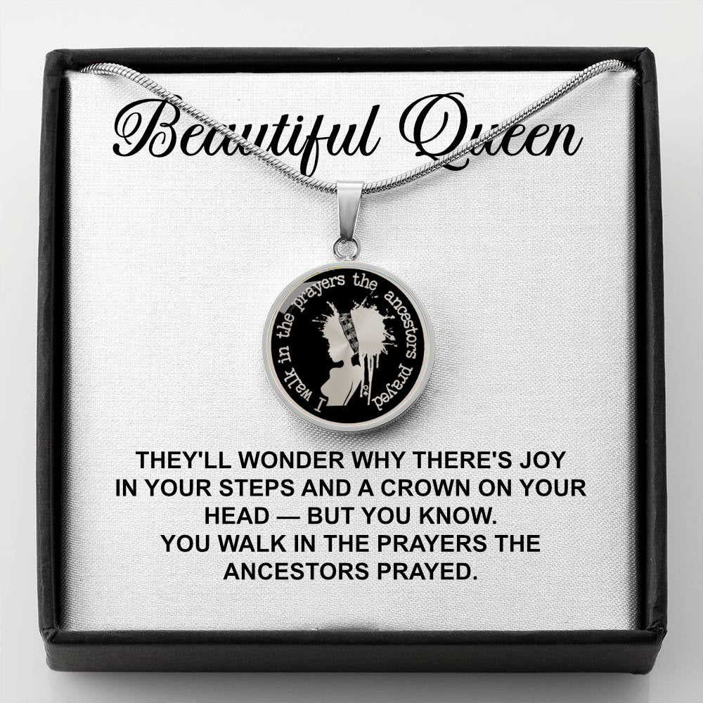I Walk in the Prayers the Ancestors Prayed Minimalist Necklace – Afrocentric Black Queen Pendant