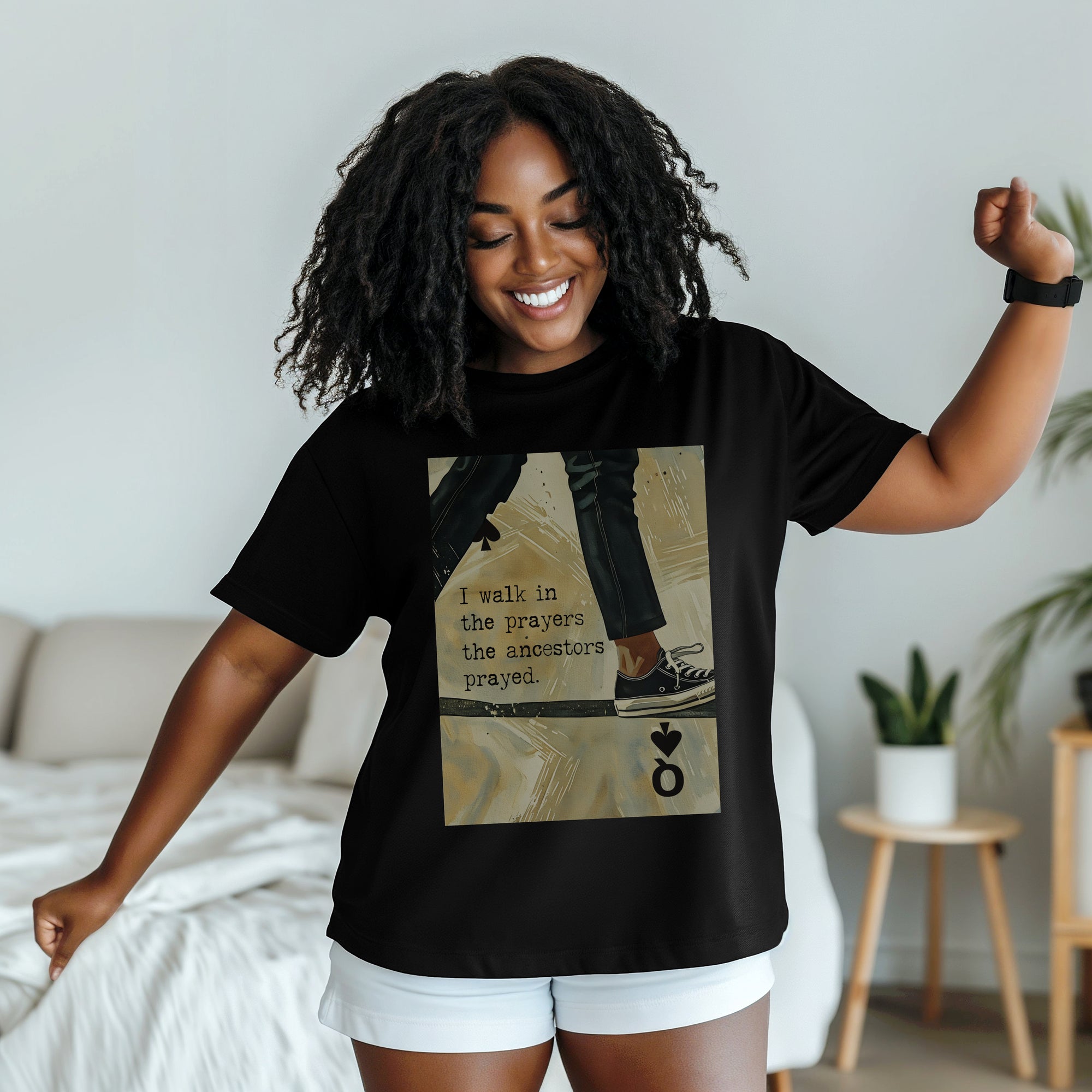 Joyful Warrior Black Queen Tee - I Walk in the Prayers the Ancestors Prayed T-Shirt – Soft Life Legacy Shirt