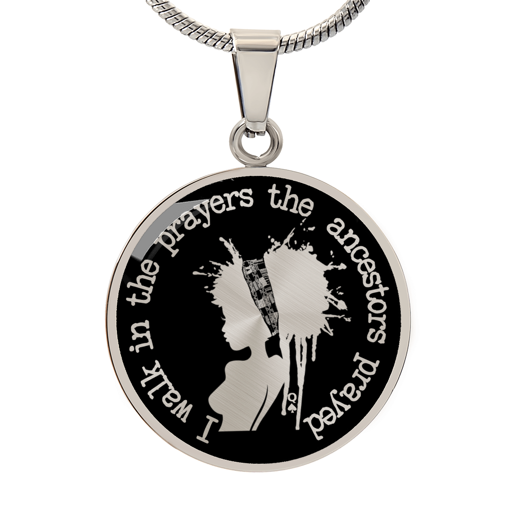 I Walk in the Prayers the Ancestors Prayed Minimalist Necklace – Afrocentric Black Queen Pendant