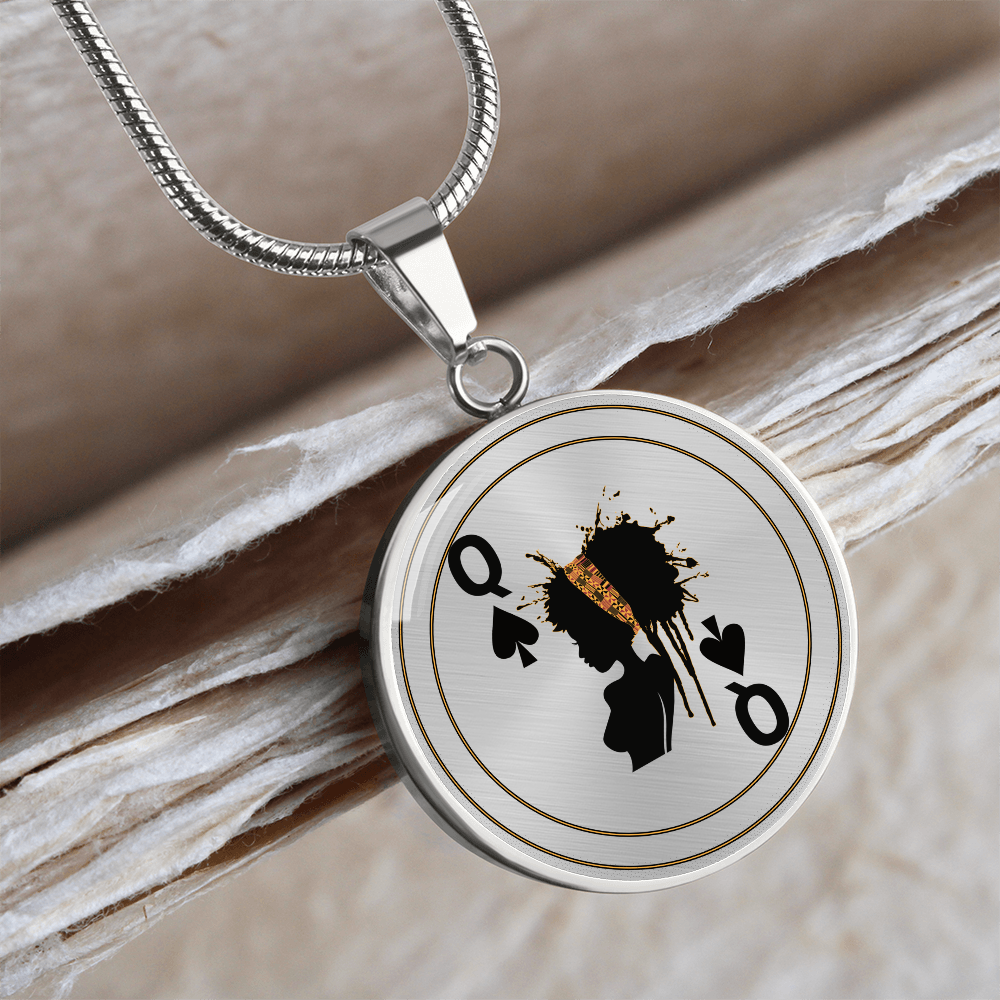 Black Queen Necklace – Afrocentric Queen Pendant with Crown, Stainless Steel Jewelry for Women