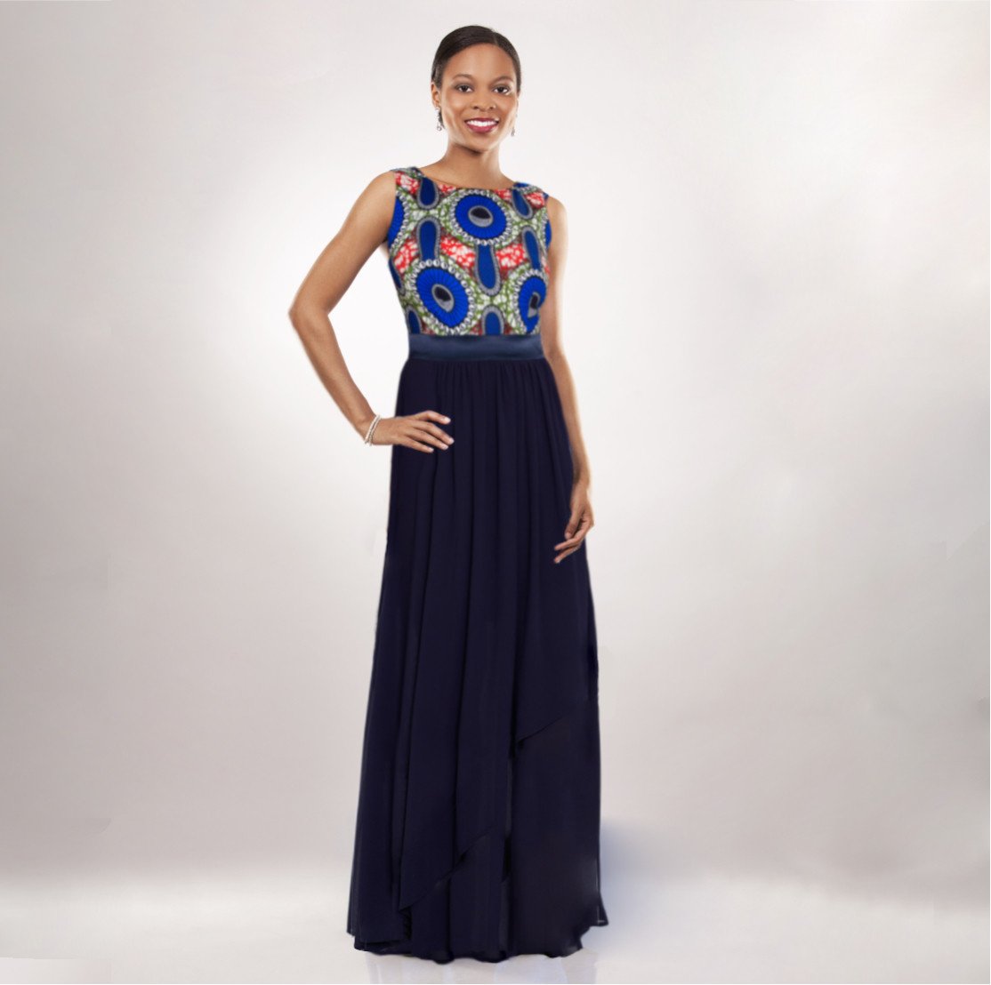 African Print Chiffon Gown Front