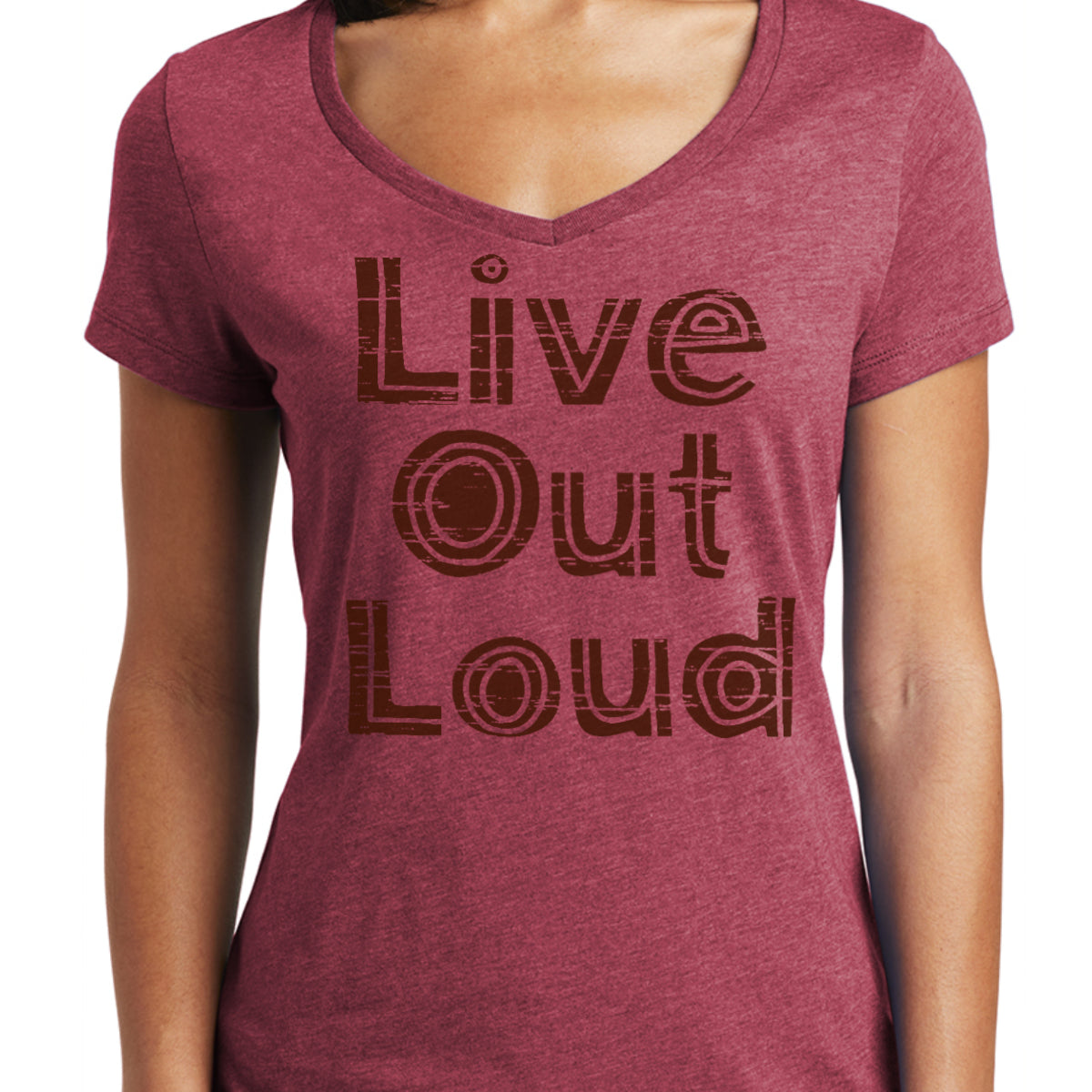 Live Out Loud - T-shirt ajusté pour femmes à col en V