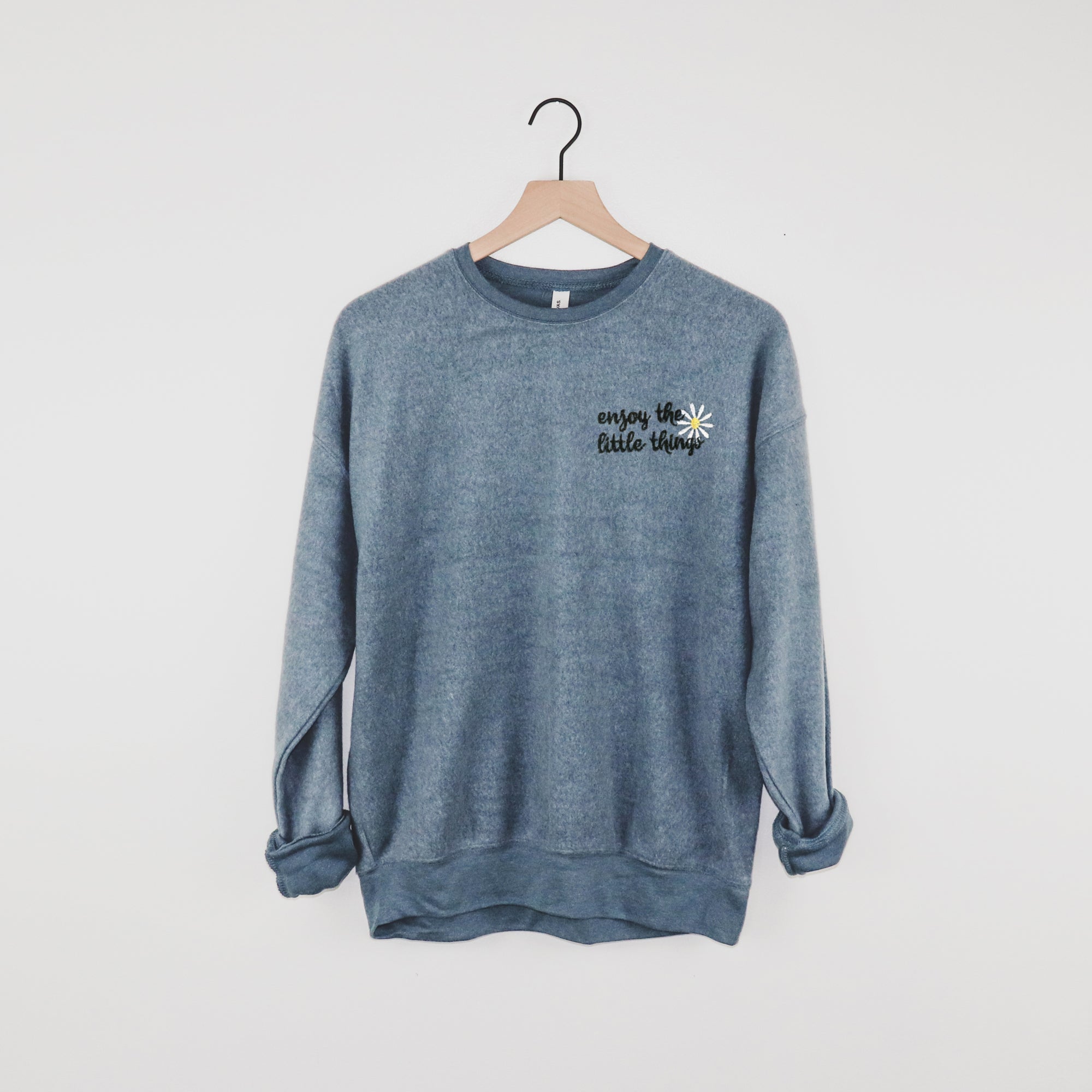 Embroidered Sweatshirt | Enjoy the little things | Drop Shoulder Sweatshirt | Heather Slate