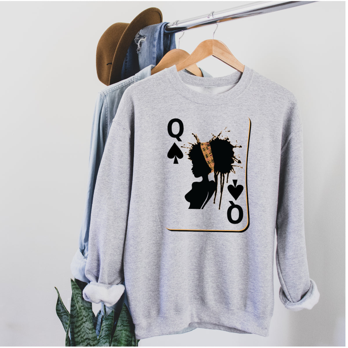 Queen Of Spades Sweatshirt Black Queen Playing Card Sweatshirt