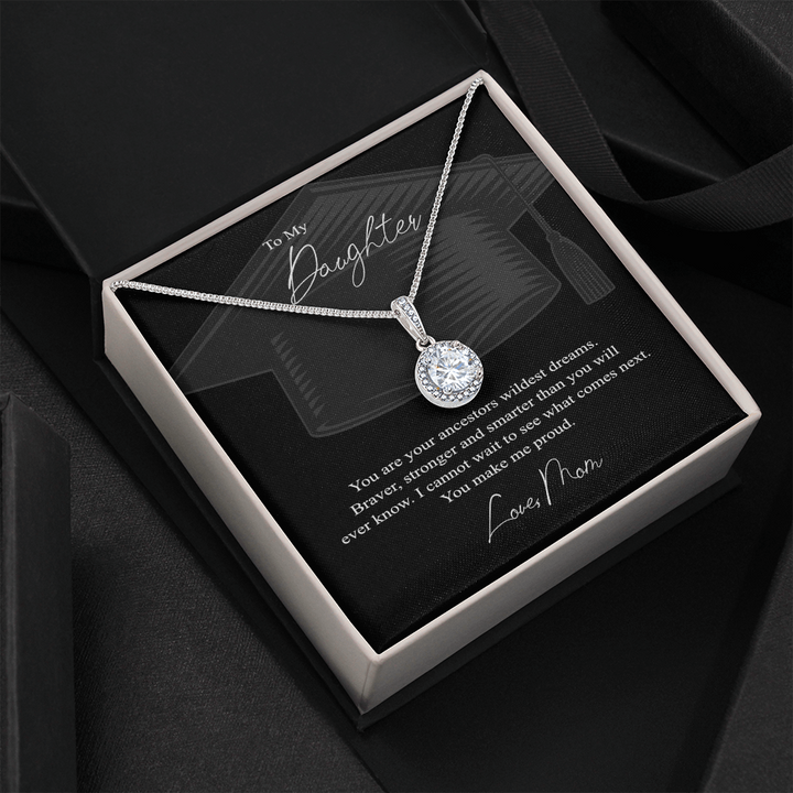 TO MY DAUGHTER, LOVE MOM ON YOUR GRADUATION - WHITE GOLD OVER STAINLESS STEEL Minimalist necklace