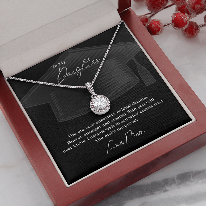 TO MY DAUGHTER, LOVE MOM ON YOUR GRADUATION - WHITE GOLD OVER STAINLESS STEEL Minimalist necklace