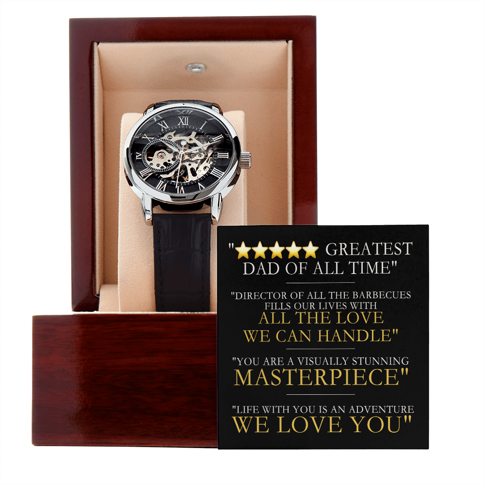 FATHER'S DAY GIFT | MEN'S BLACK GENUINE LEATHER AUTOMATIC WATCH | GREATEST DAD OF ALL TIME