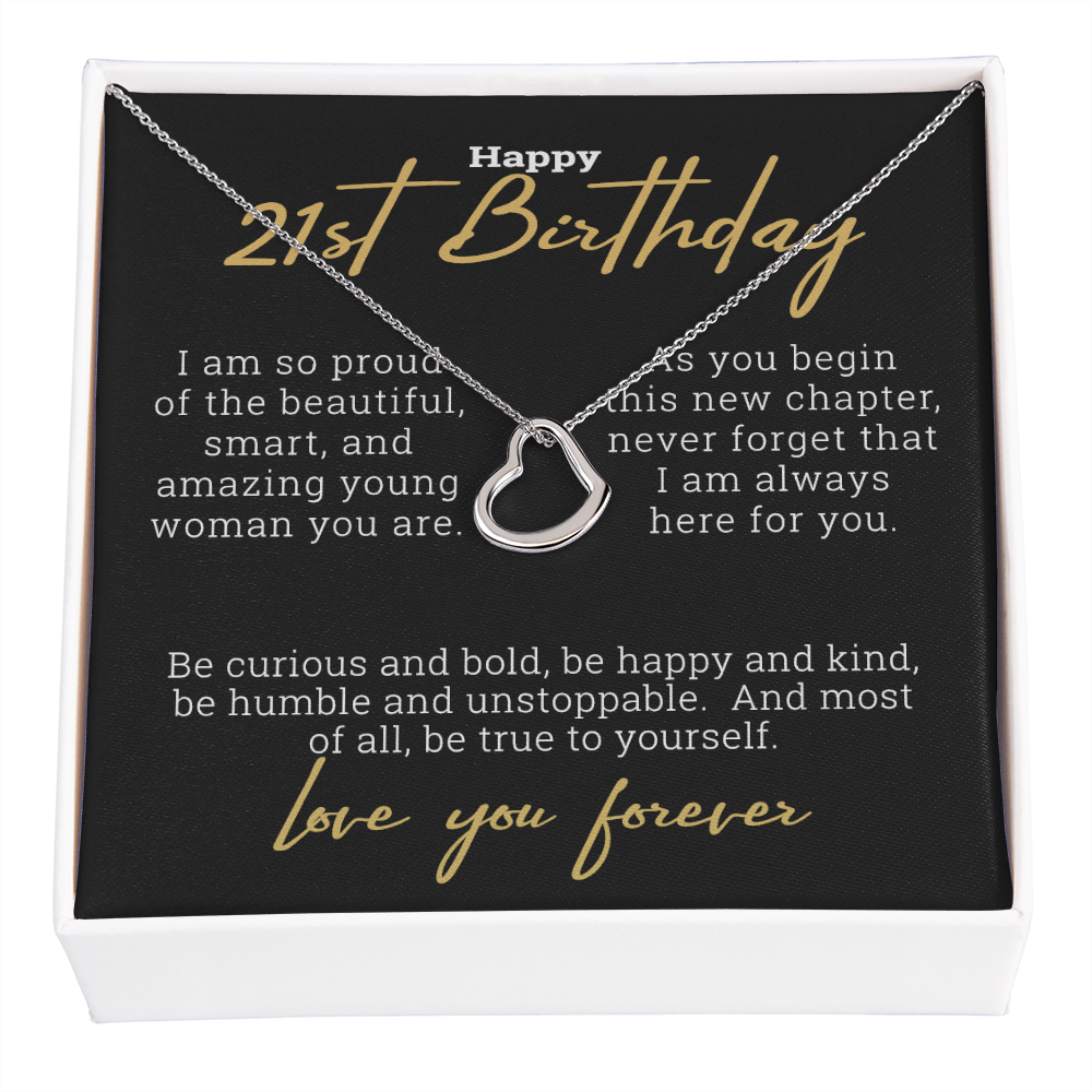 21st Birthday Gift Necklace | Birthday Gift |  Jewelry Gift For Her | 21st Birthday Card | Delicate Heart Minimalist Necklace